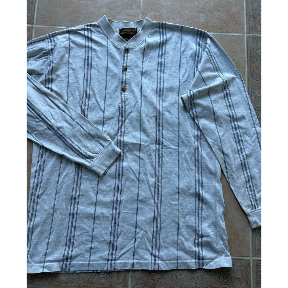 Eddie Bauer cotton pullover gray striped front‎ quarter button Men size L